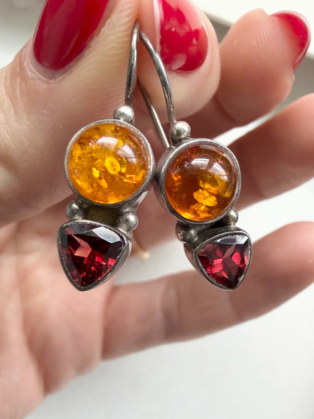 Sajen Sterling Silver Amber Garnet Earrings